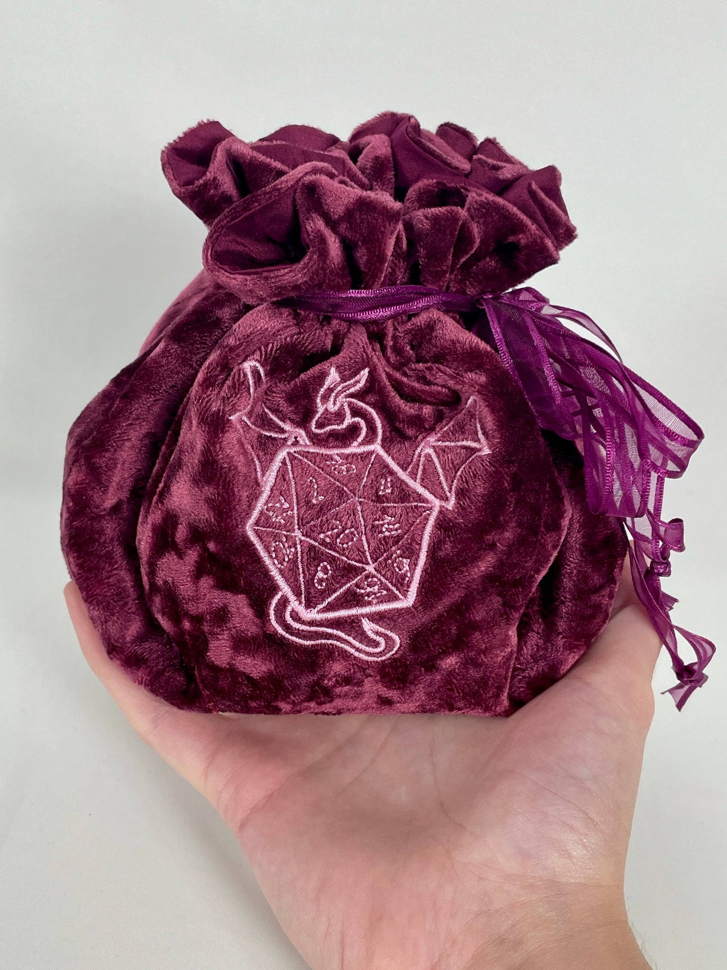 Dusty Rose Embroidered Dragon Dice Bag in Velvet