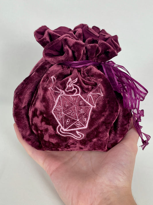 Dusty Rose Embroidered Dragon Dice Bag in Velvet