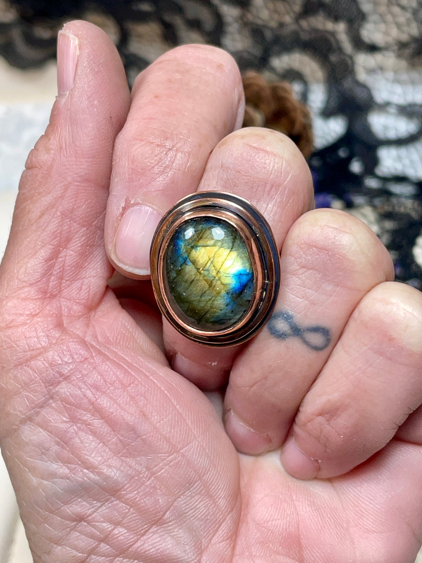 Labradorite Copper Ring Size 5.5