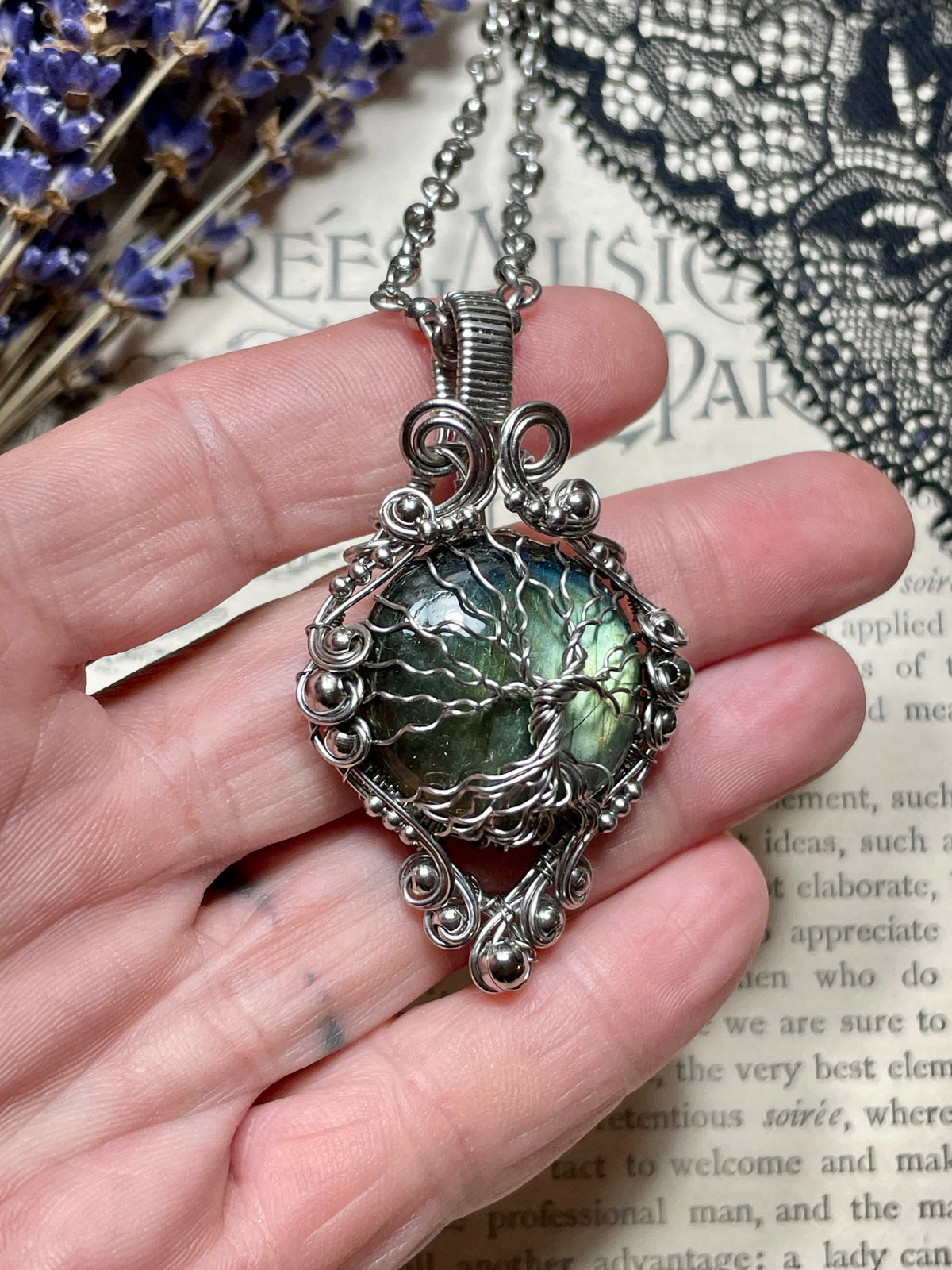 Labradorite Tree of Life Pendant in Stainless Steel