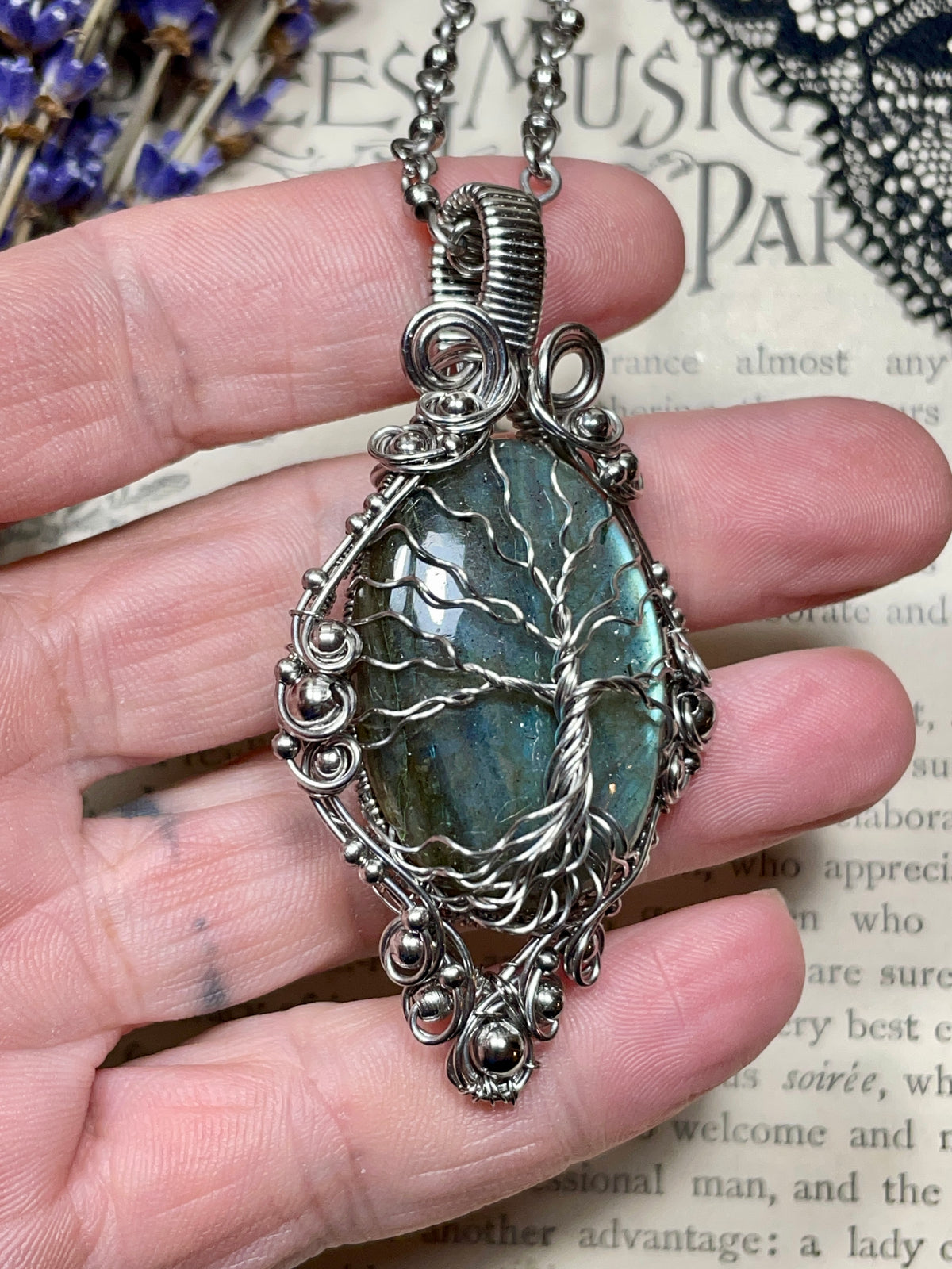 Labradorite Tree of Life Pendant in Stainless Steel