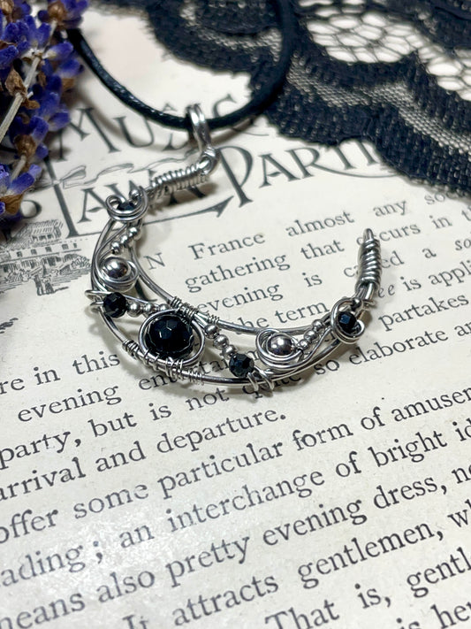 Onyx and Spinel Crescent Moon Pendant in Stainless Steel (Copy)