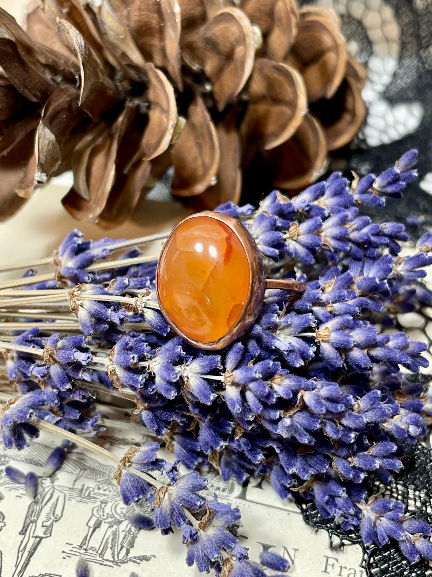 Carnelian Rustic Copper Ring Size 7