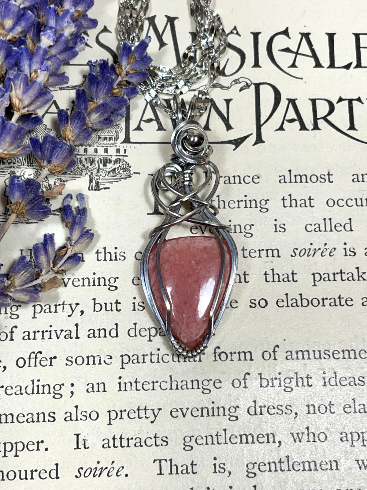 Rhodochrosite Pendant in Stainless Steel