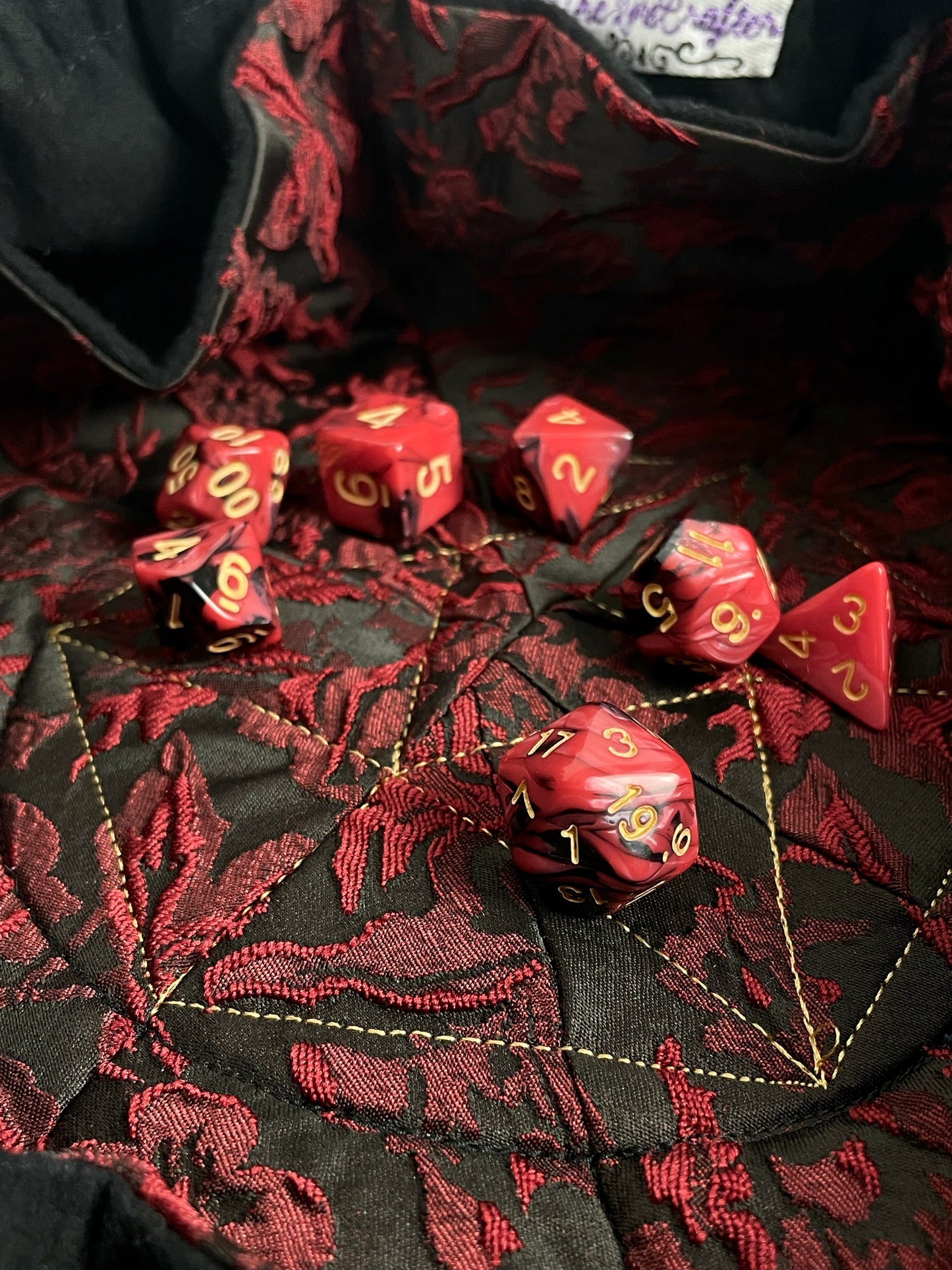 Red Brocade Embroidered Dice Bag