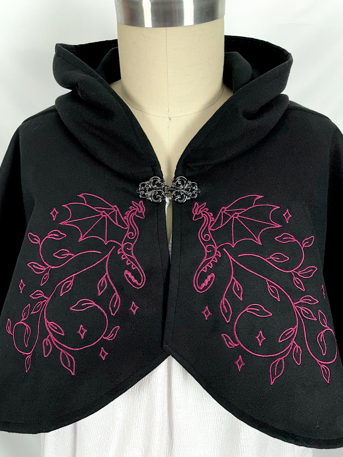 Dragons' Flight Black Felted Capelet in Burgundy