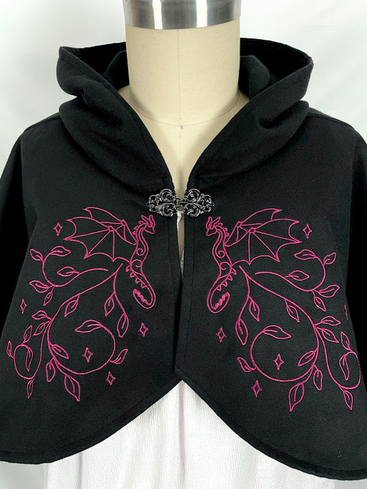 Dragons' Flight Black Felted Capelet in Burgundy