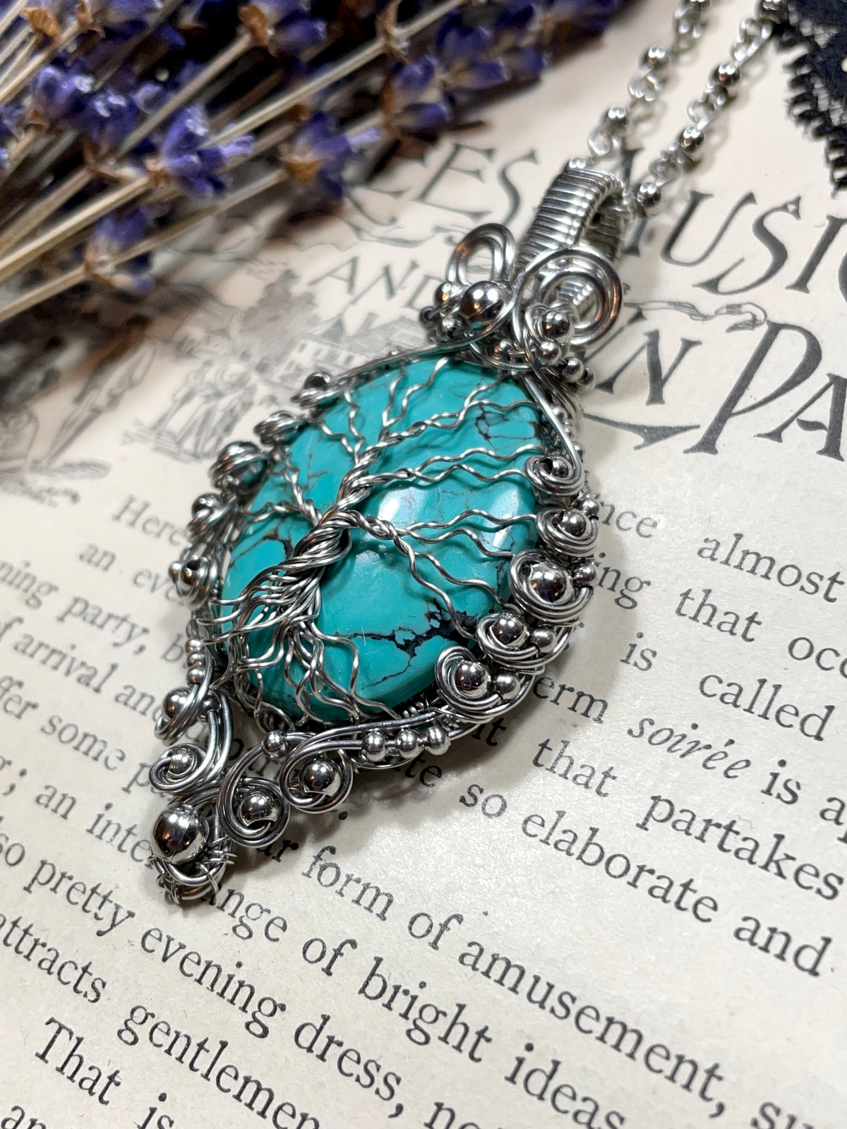 Turquoise Tree of Life Pendant in Stainless Steel