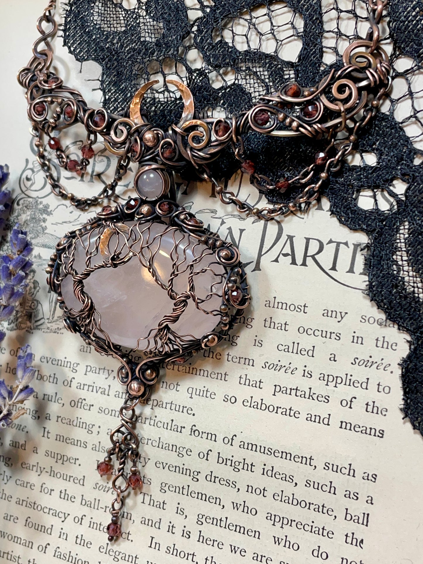 Rose Quartz Forest Collar in Copper