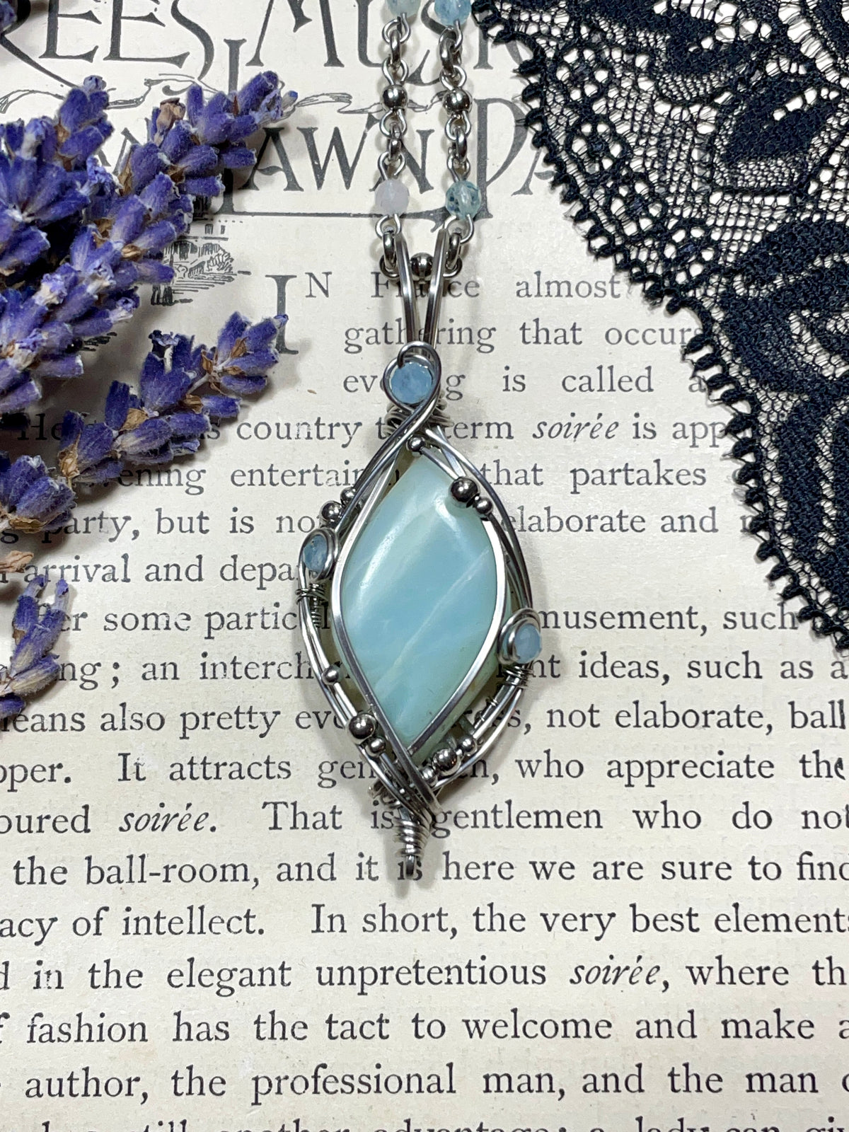 Ocean Wave Jasper Pendant in Stainless Steel