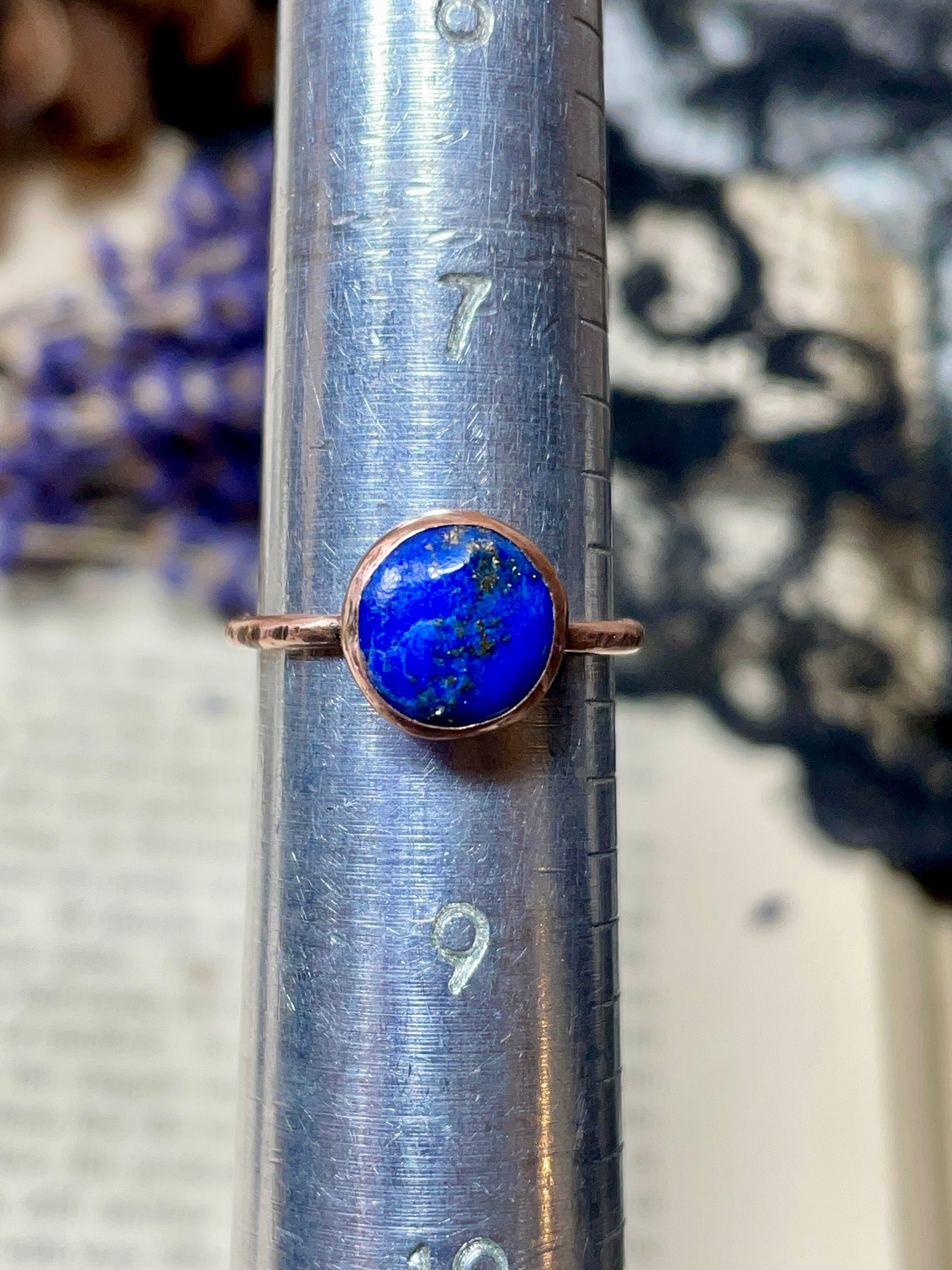 Lapis Lazuli Rustic Copper Ring Size 8