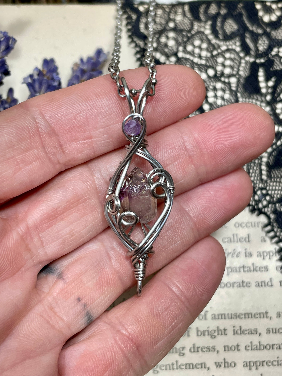 Amethyst Point(Shangaan Amethyst) Pendant in Stainless Steel