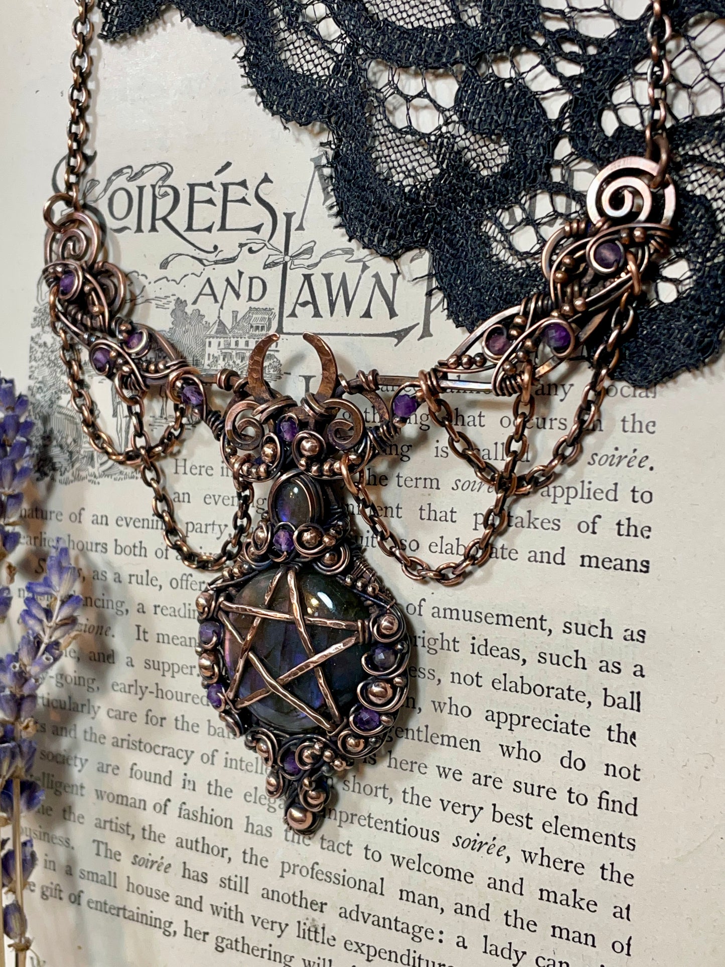 Labradorite Pentacle Collar in Copper