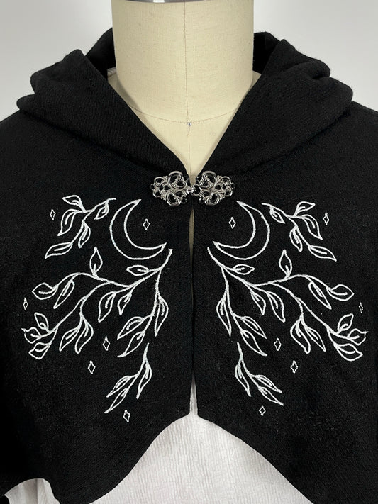 Celestial Black Wool Capelet in Silver