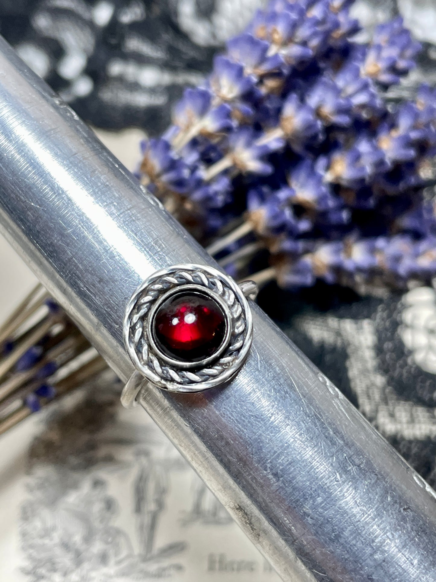Garnet Sterling Silver Ring Size 7