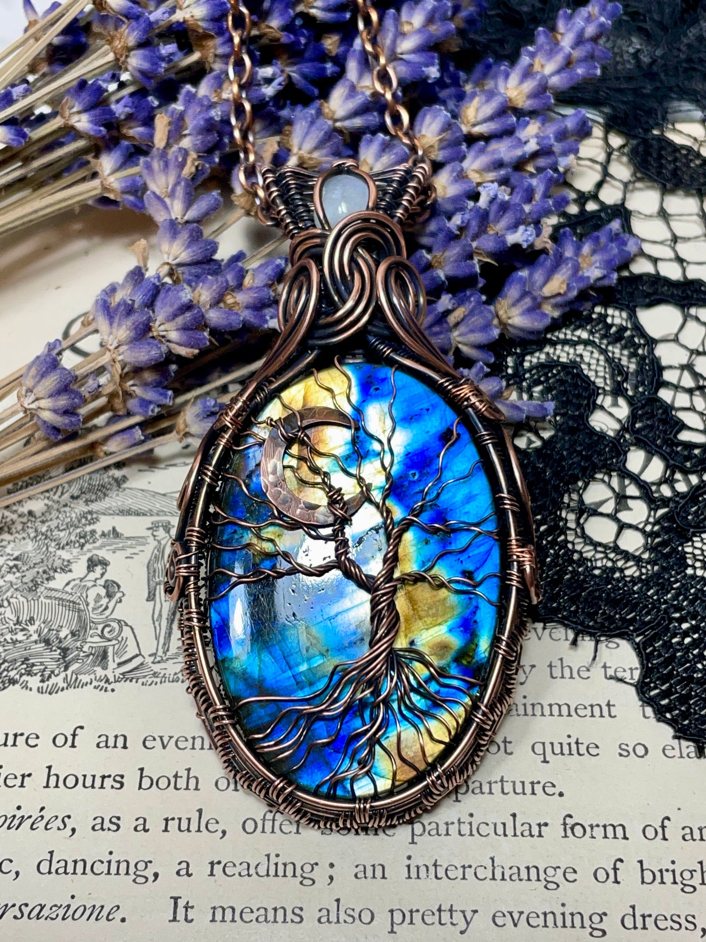 Labradorite Tree of Life Amulet in Copper