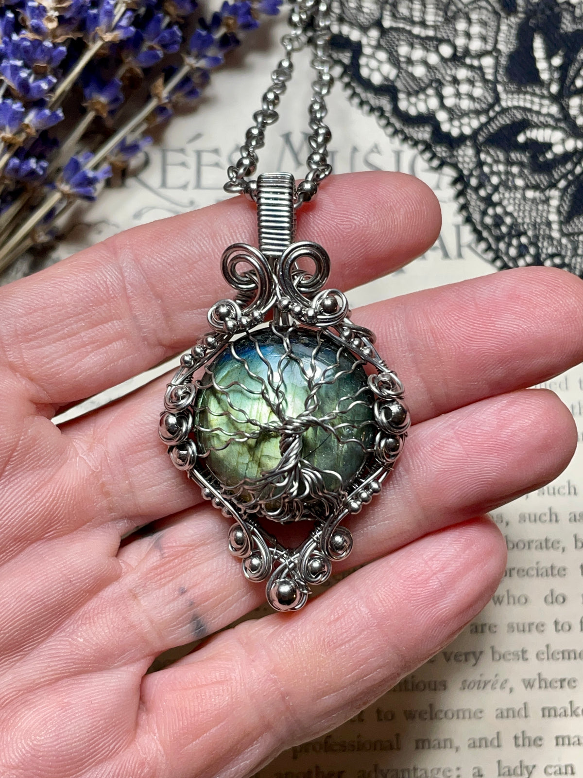 Labradorite Tree of Life Pendant in Stainless Steel