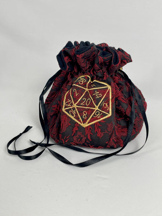 Red Brocade Embroidered Dice Bag