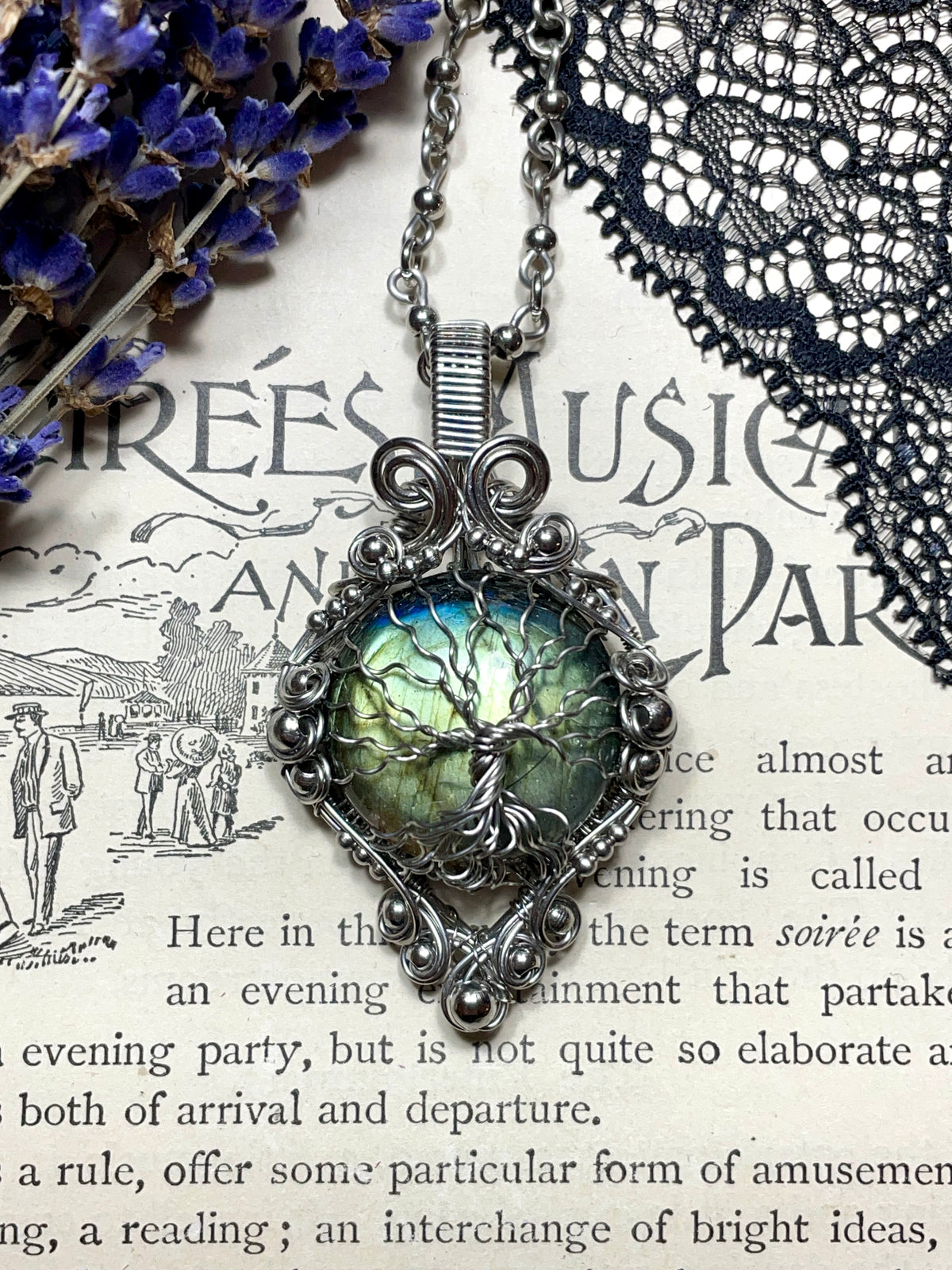 Labradorite Tree of Life Pendant in Stainless Steel