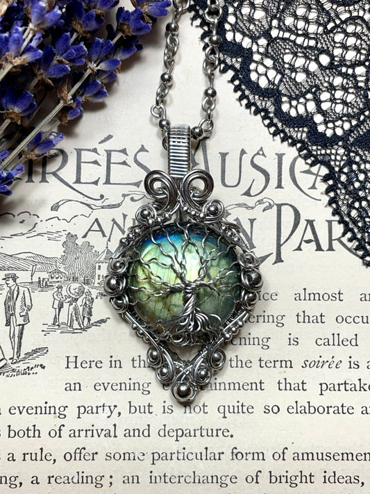 Labradorite Tree of Life Pendant in Stainless Steel