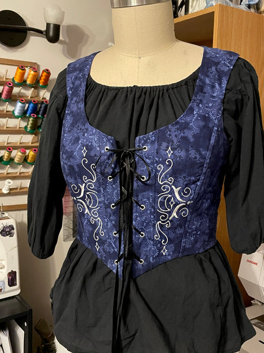 Lunar Embroidered Corset in Blue