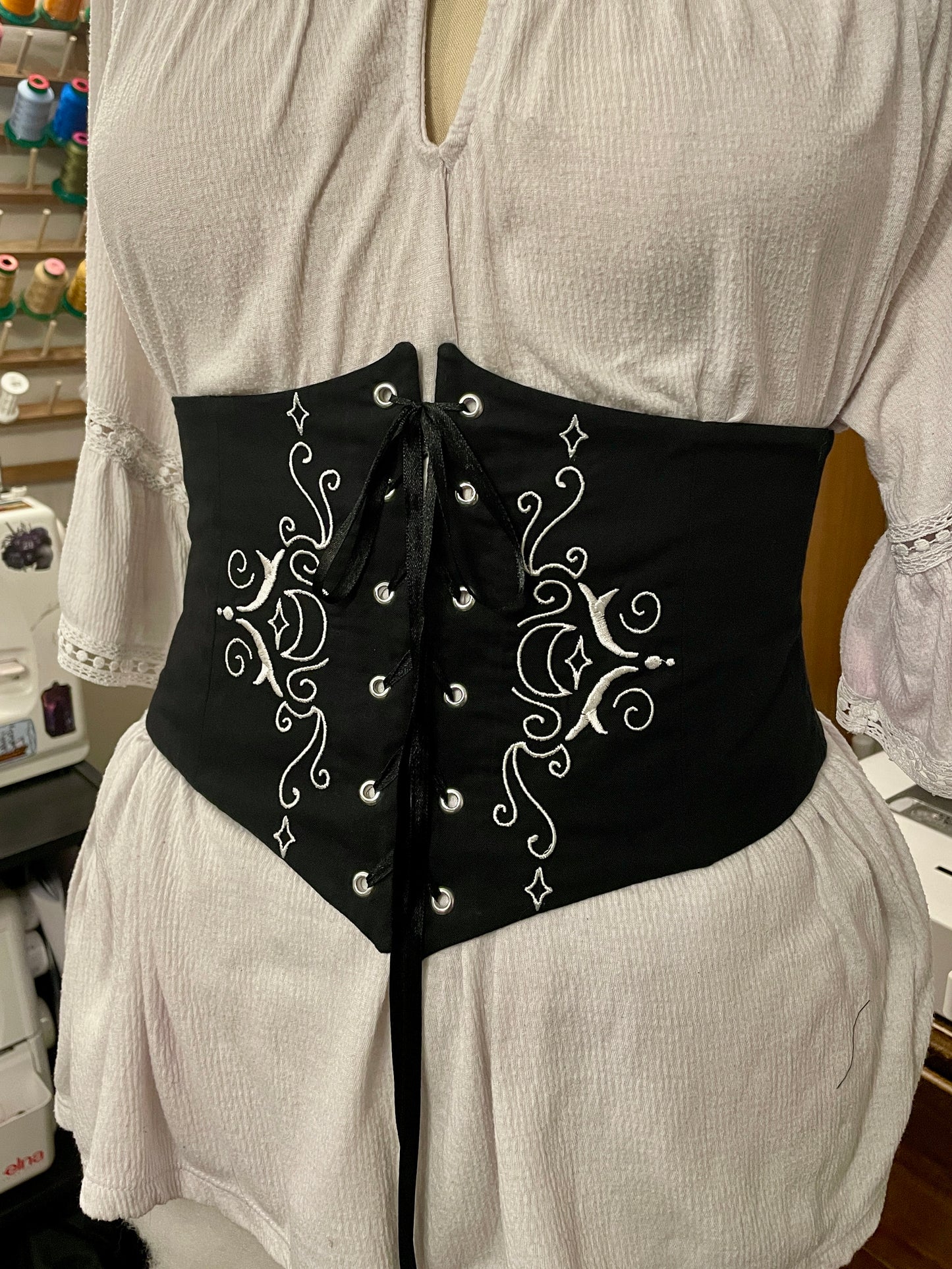 Silver Lunar Embroidered Waist Cinch