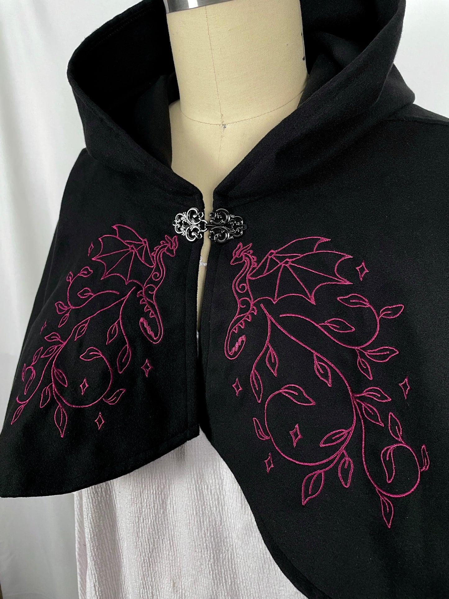 Dragons' Flight Black Felted Capelet in Burgundy