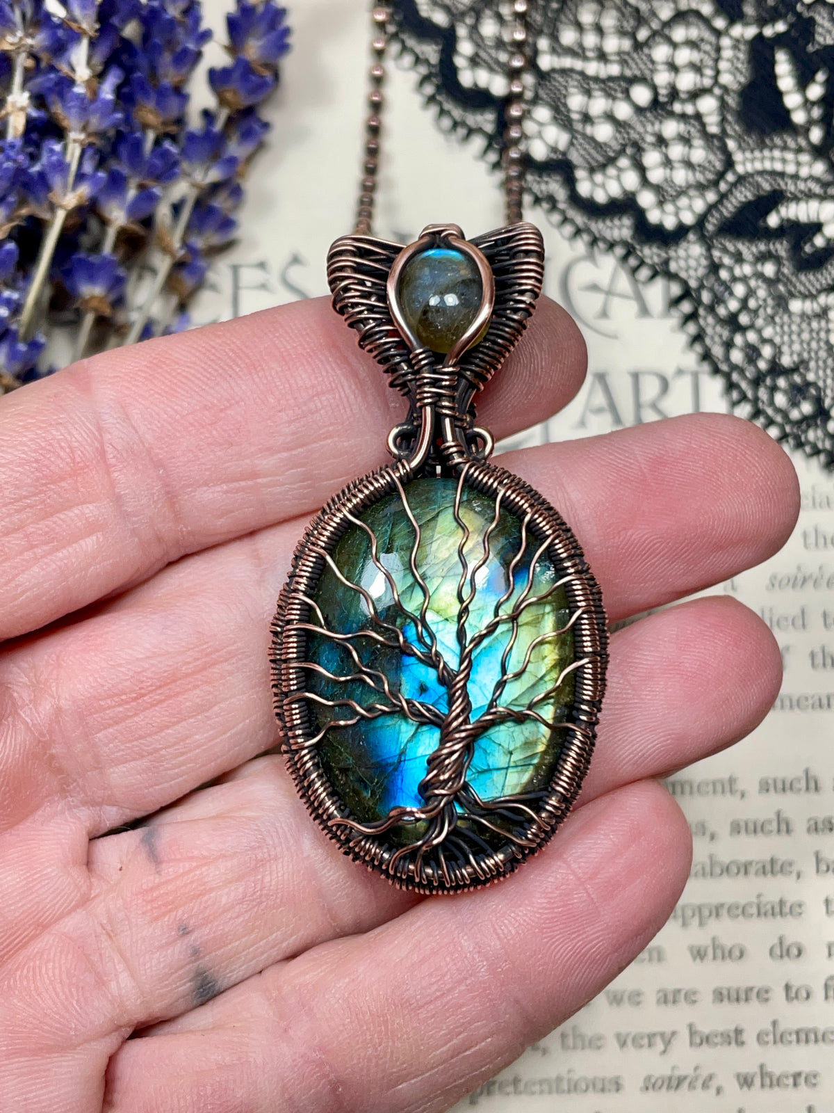 Labradorite Tree of Life Pendant in Copper