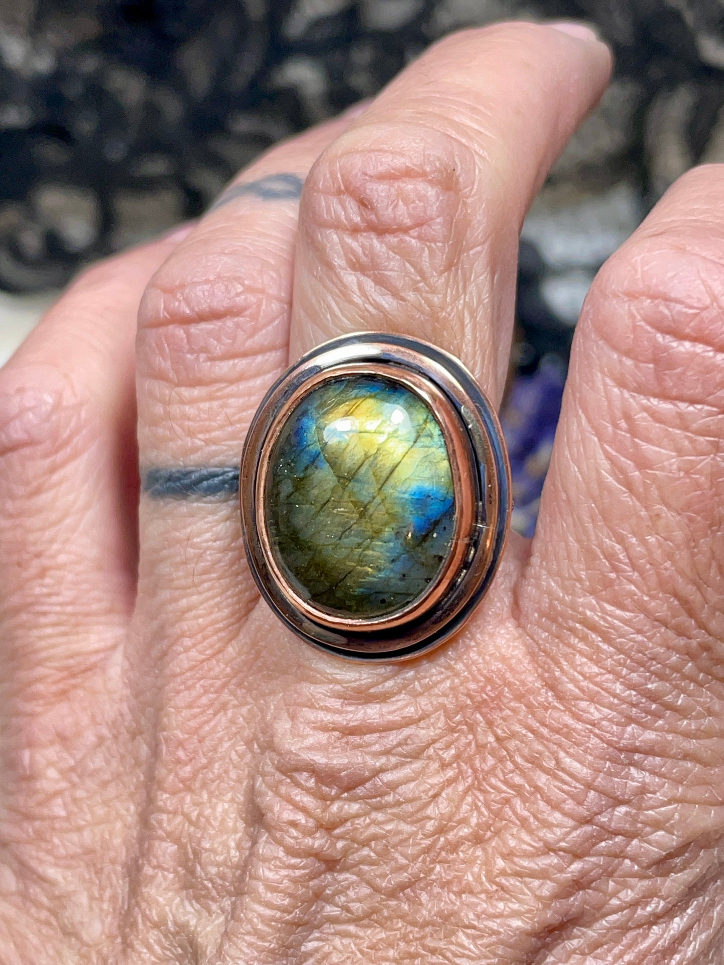 Labradorite Copper Ring Size 5.5