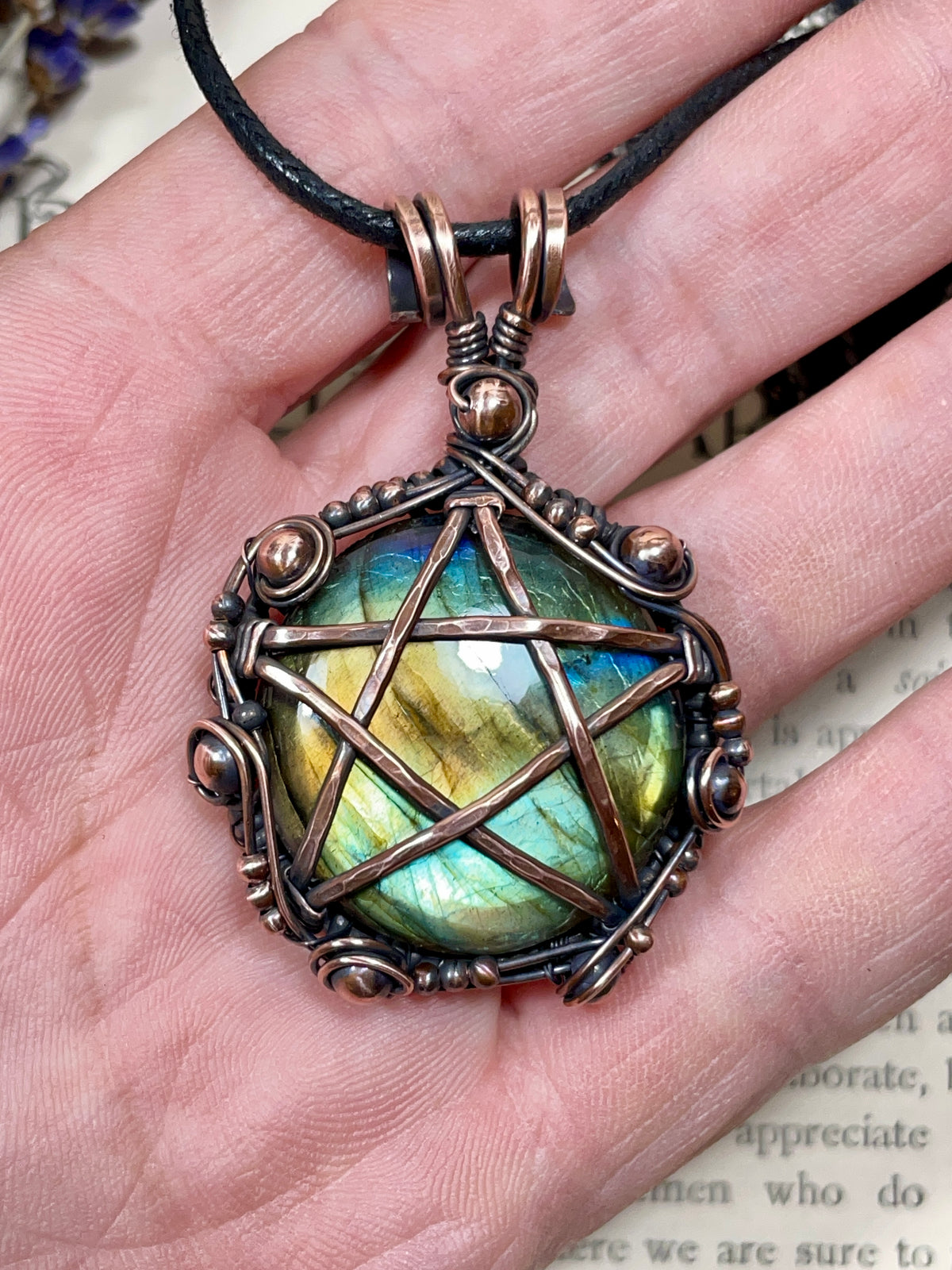 Labradorite Pentacle Pendant in Antiqued Copper