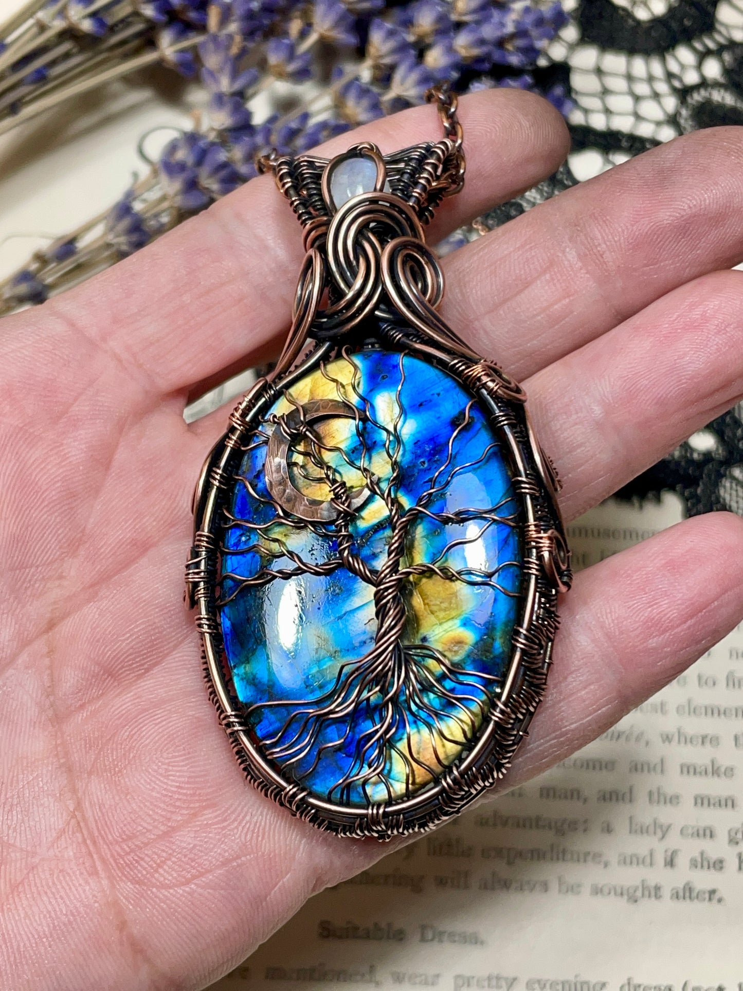Labradorite Tree of Life Amulet in Copper