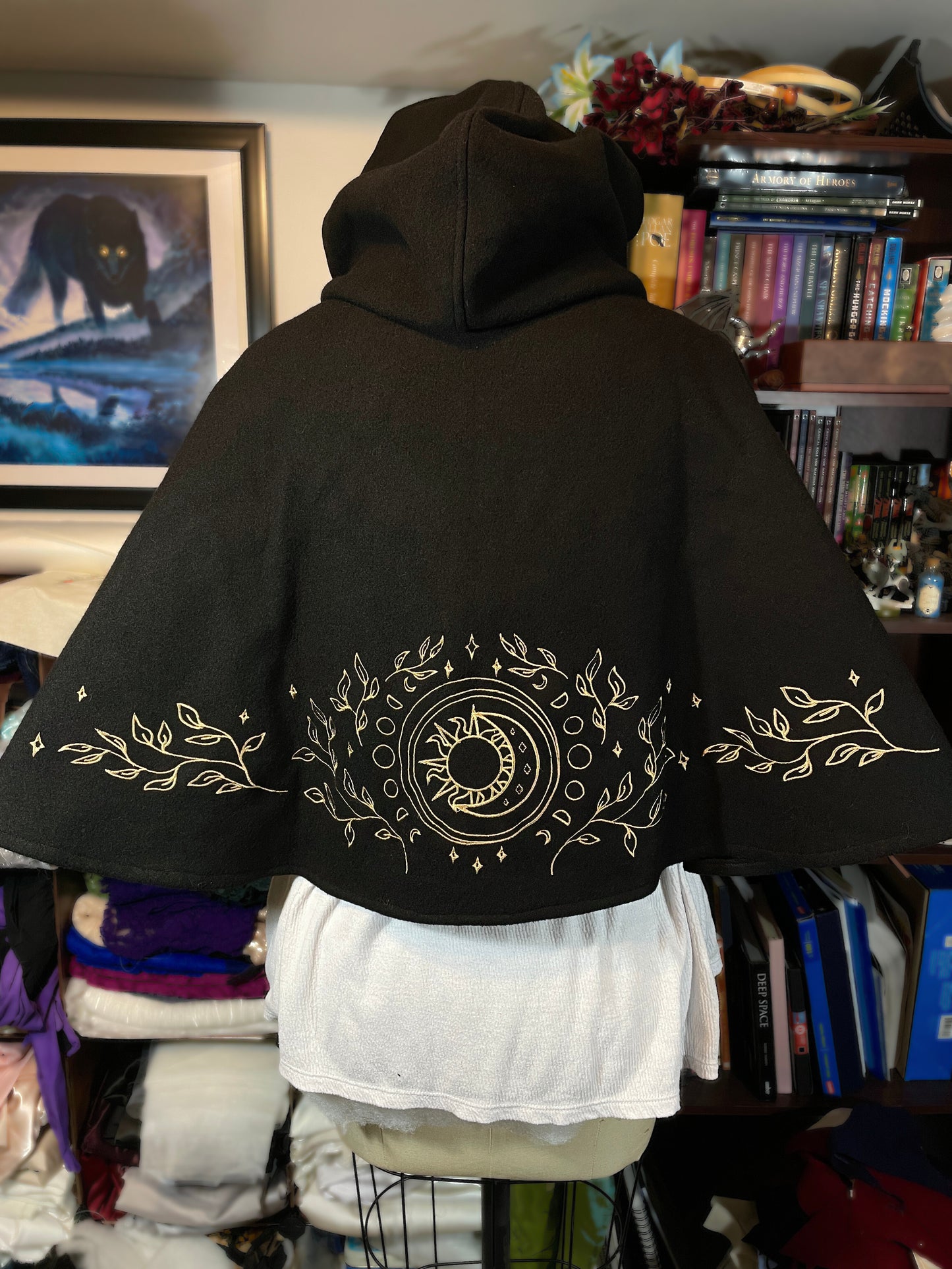 Celestial Black Wool Capelet in Gold (Flawed)