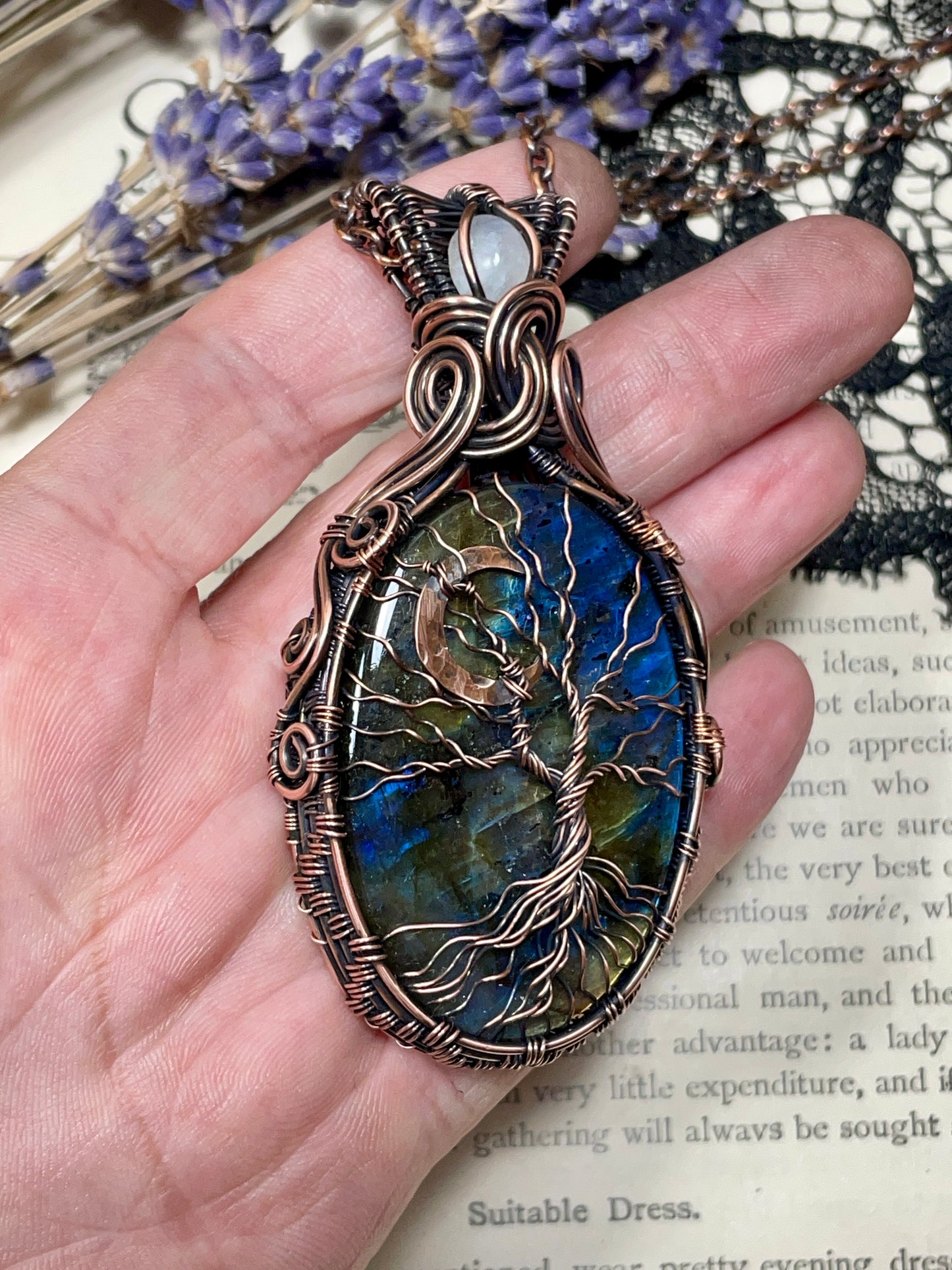 Labradorite Tree of Life Amulet in Copper