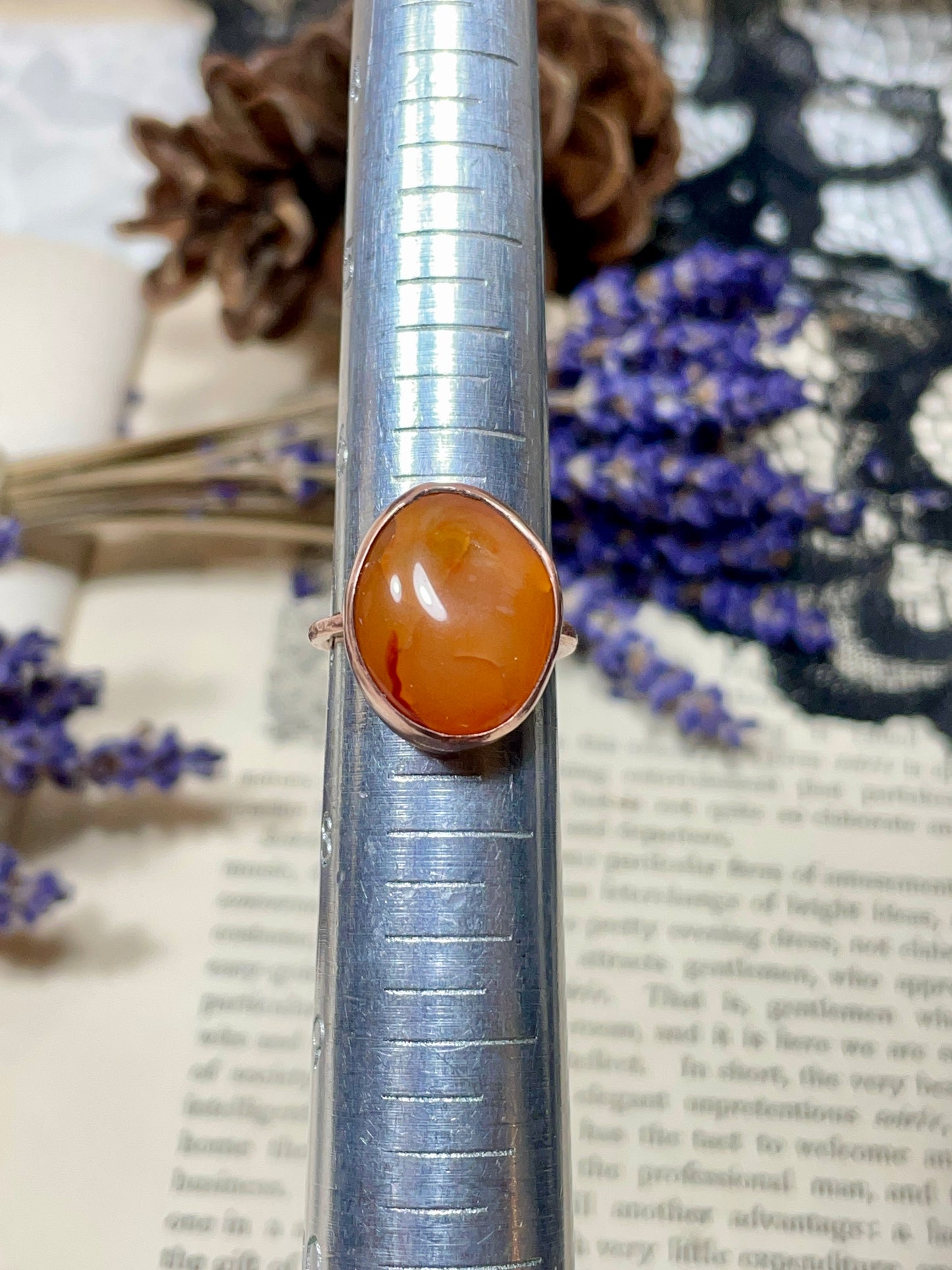 Carnelian Rustic Copper Ring Size 7