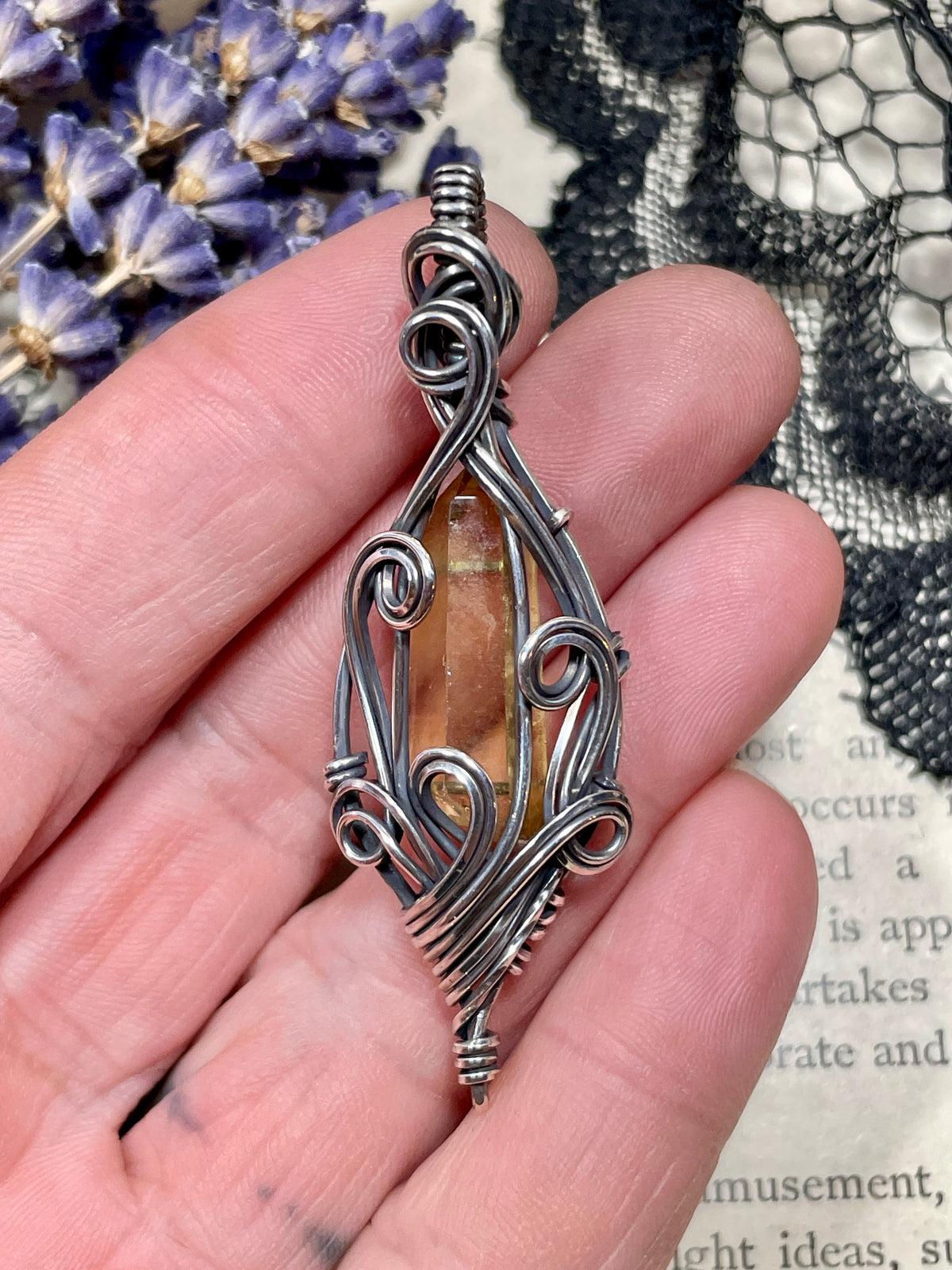 Citrine (Natural Raw Citrine Crystal Point) Pendant in Sterling Silver