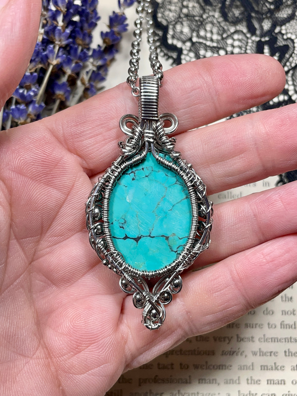 Turquoise Tree of Life Pendant in Stainless Steel