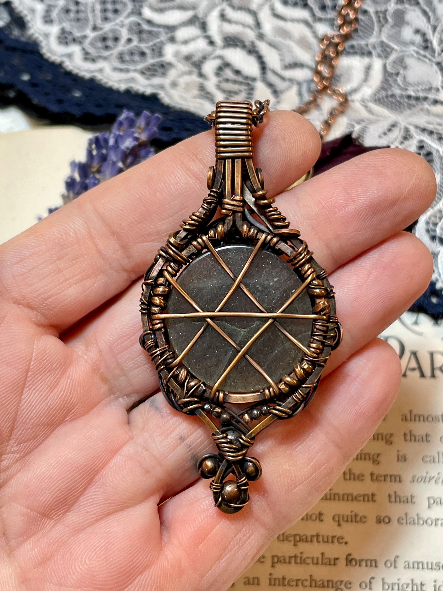 Labradorite Pentacle Amulet in Copper