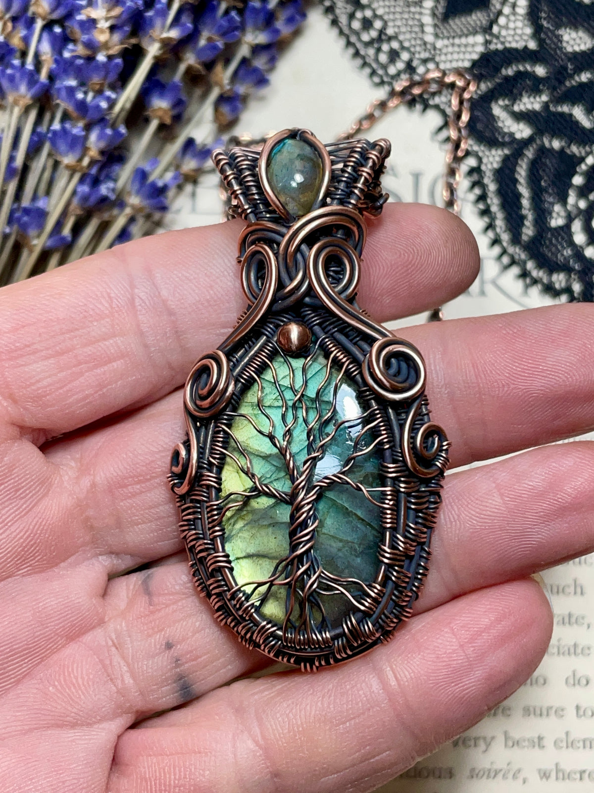 Labradorite Tree of Life Amulet in Copper