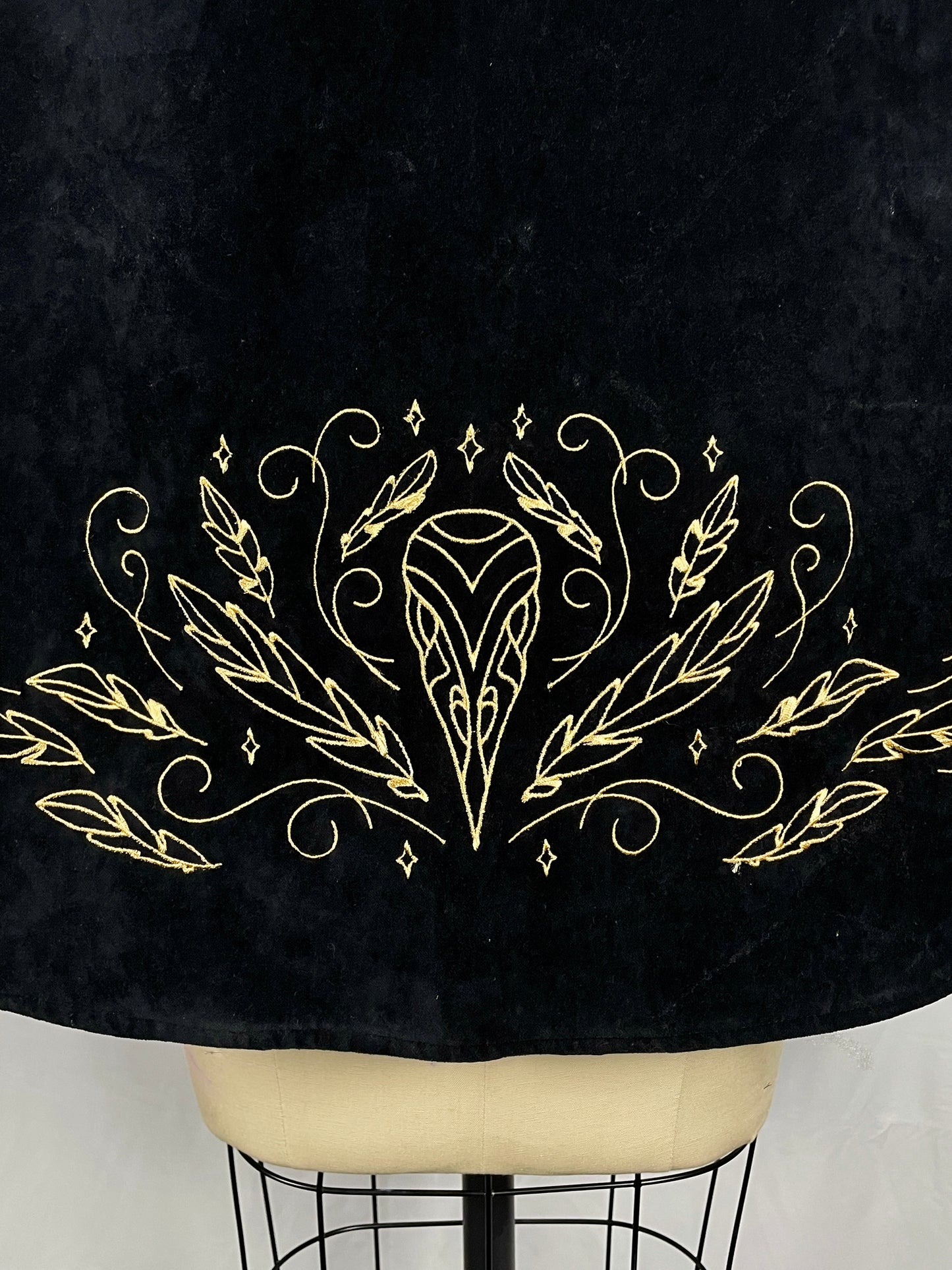 Ravens’ Lament Black Velvet Half-Cloak in Gold