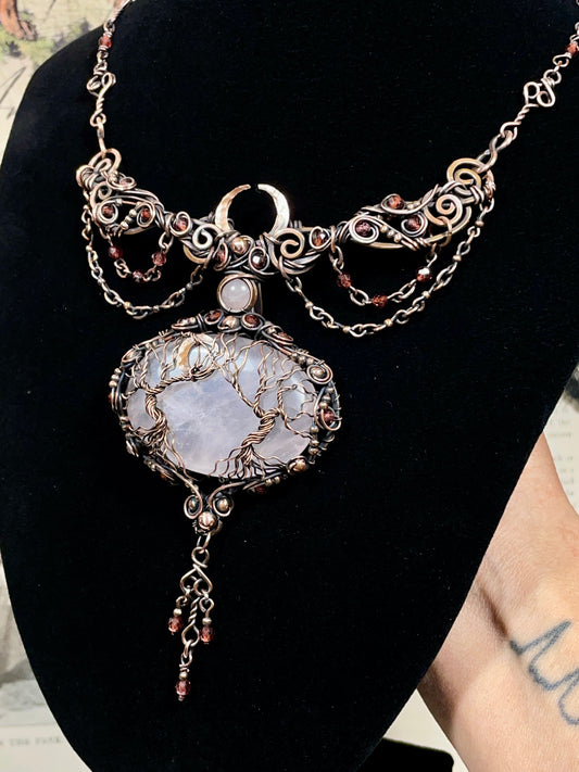 Rose Quartz Forest Collar in Copper