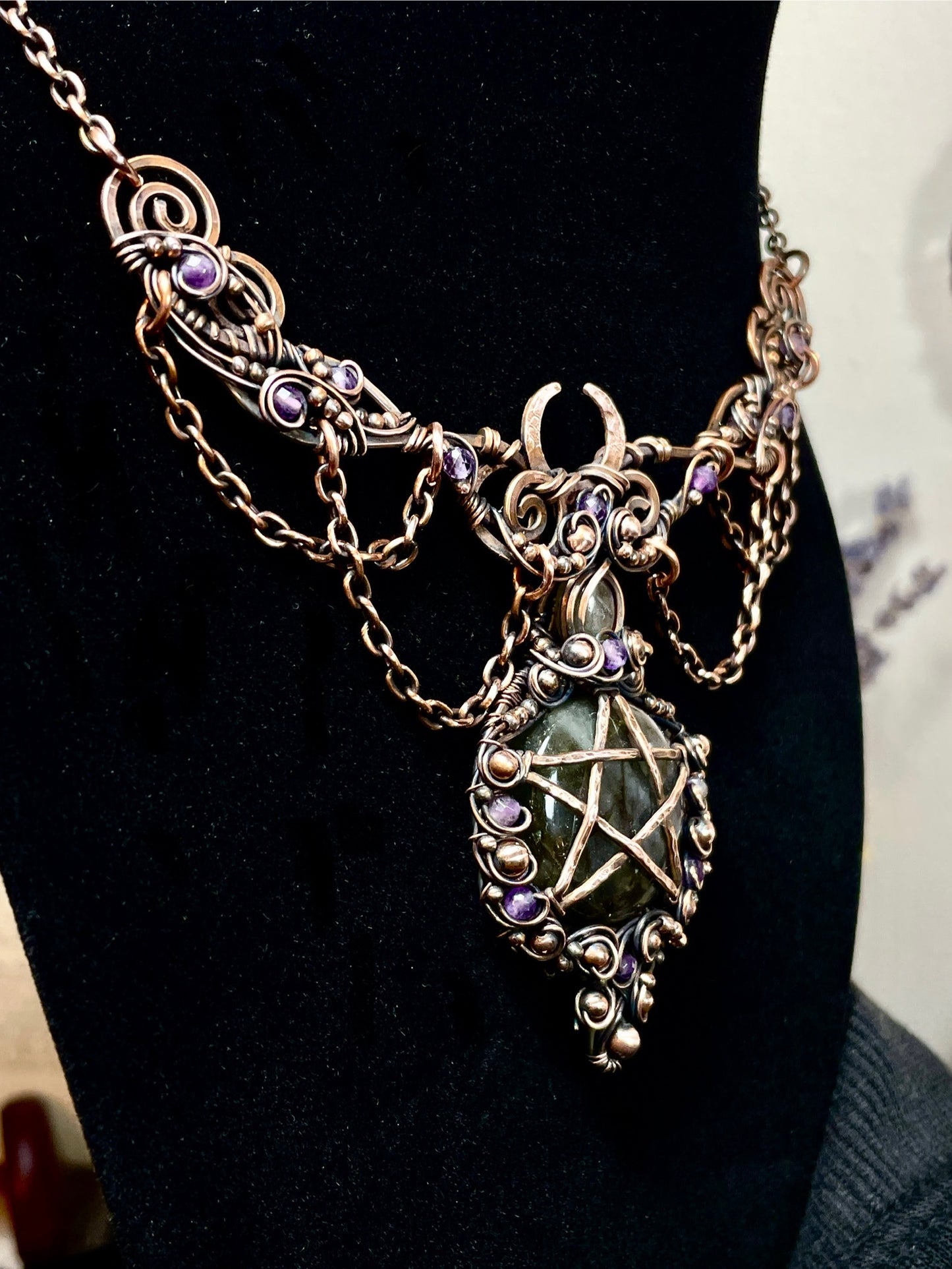 Labradorite Pentacle Collar in Copper