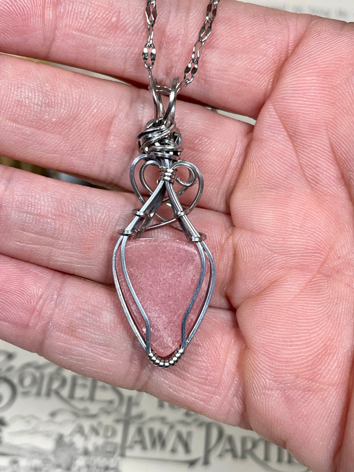 Rhodochrosite Pendant in Stainless Steel