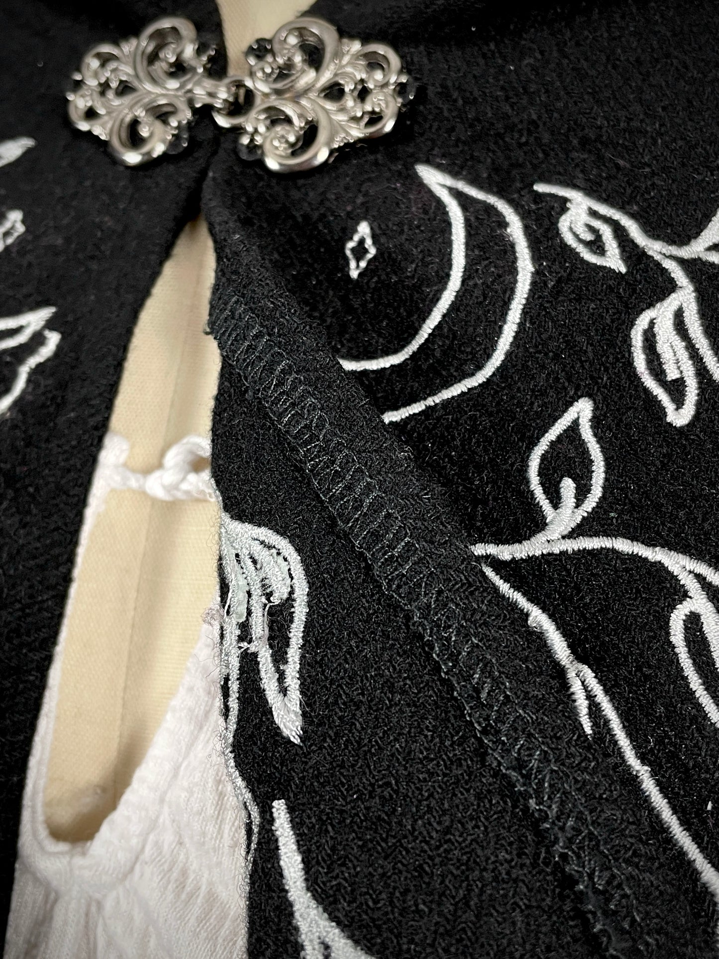 Celestial Black Wool Capelet in Silver