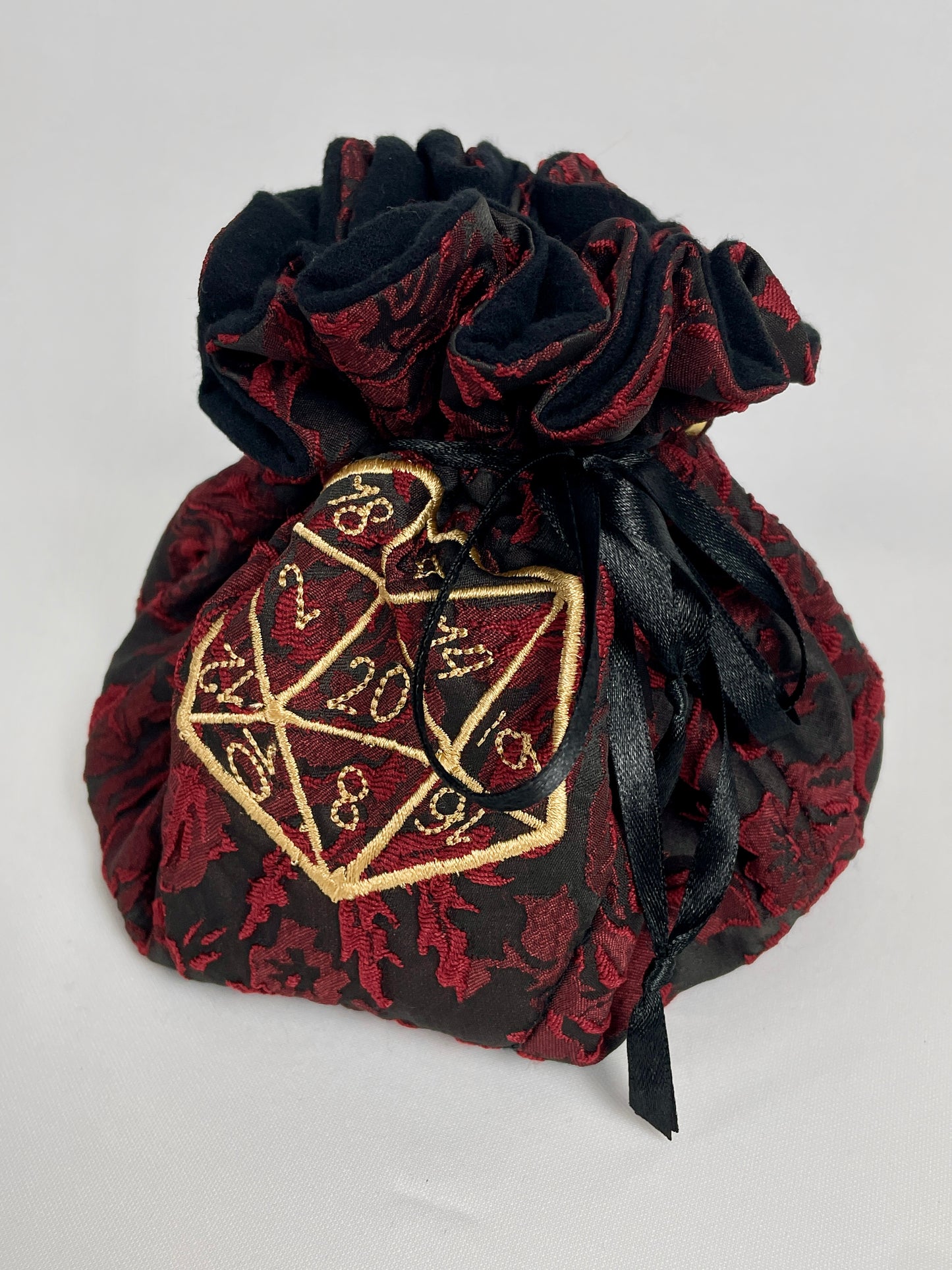 Red Brocade Embroidered Dice Bag