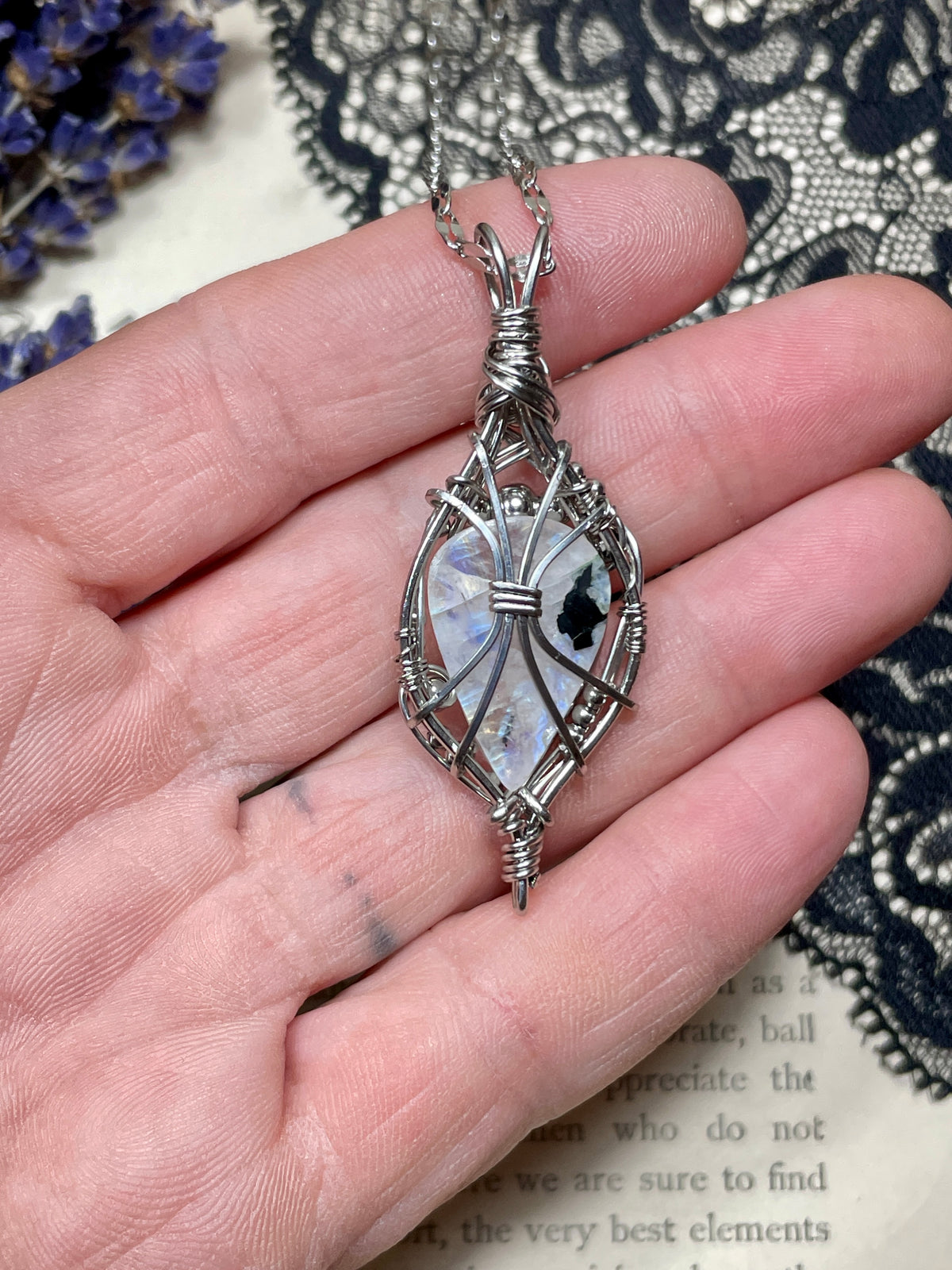 Moonstone (Rainbow Moonstone) Pendant in Stainless Steel