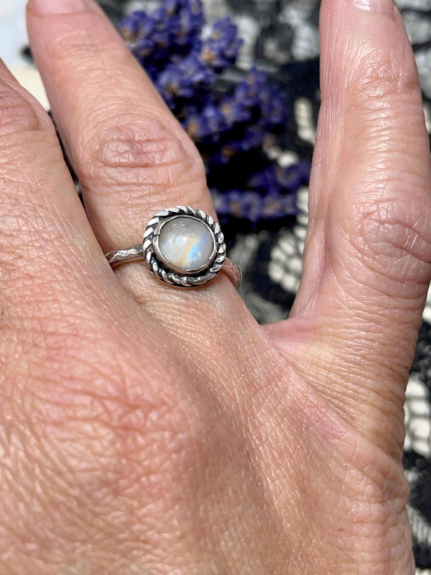 Rainbow Moonstone Sterling Silver Ring Size 5.5