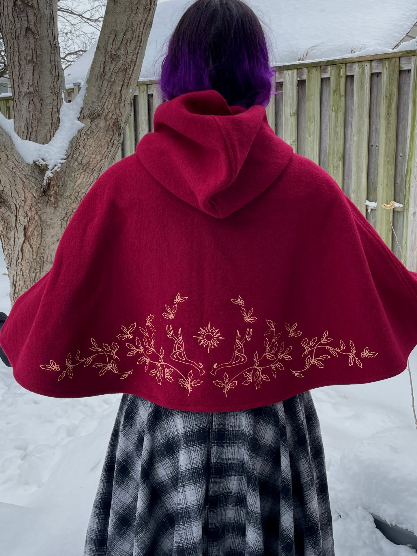 Holly King Red Wool Capelet in Gold
