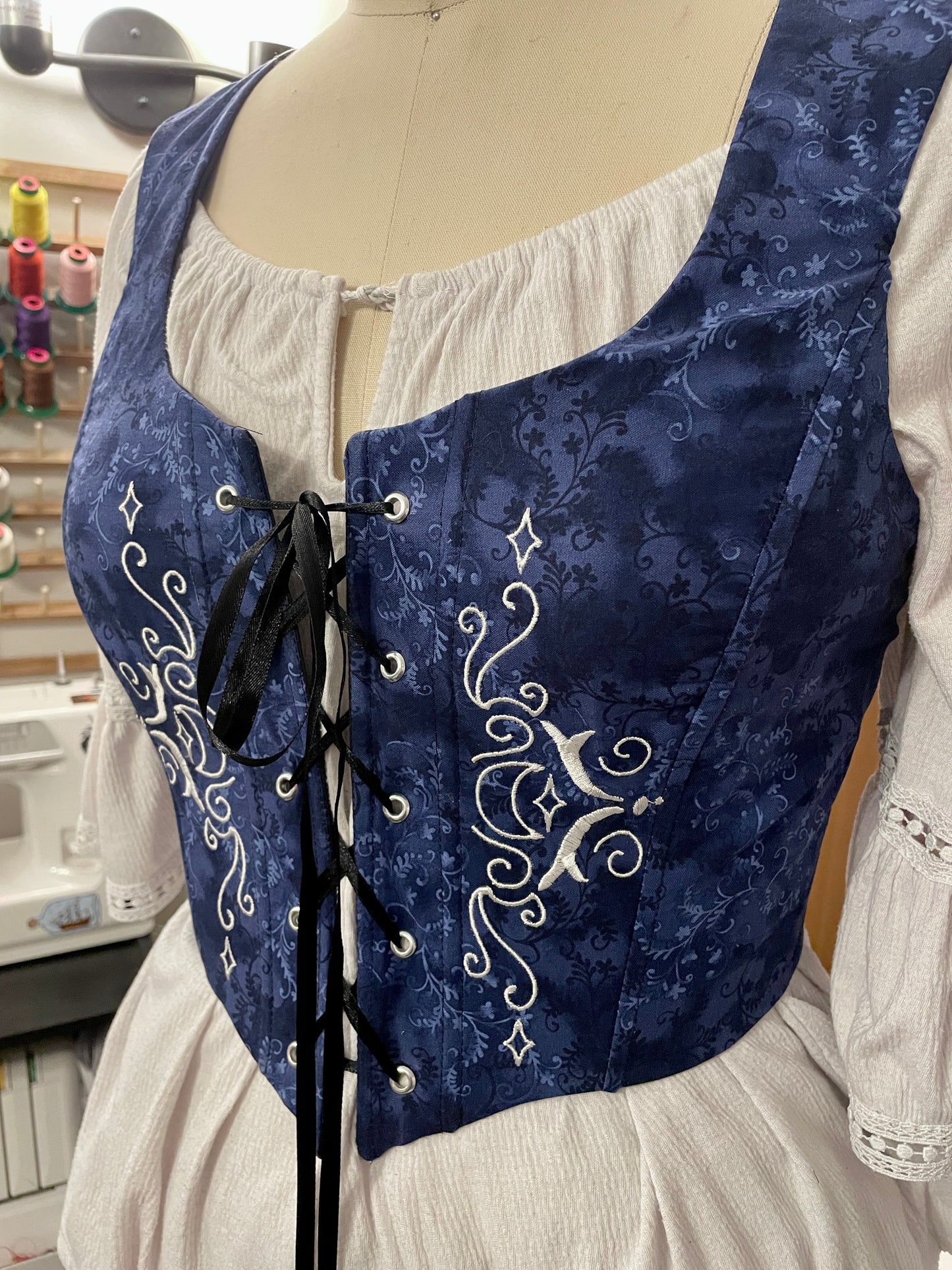 Lunar Embroidered Corset in Blue