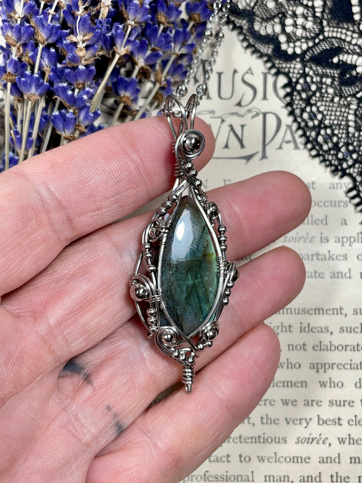 Labradorite Pendant in Stainless Steel