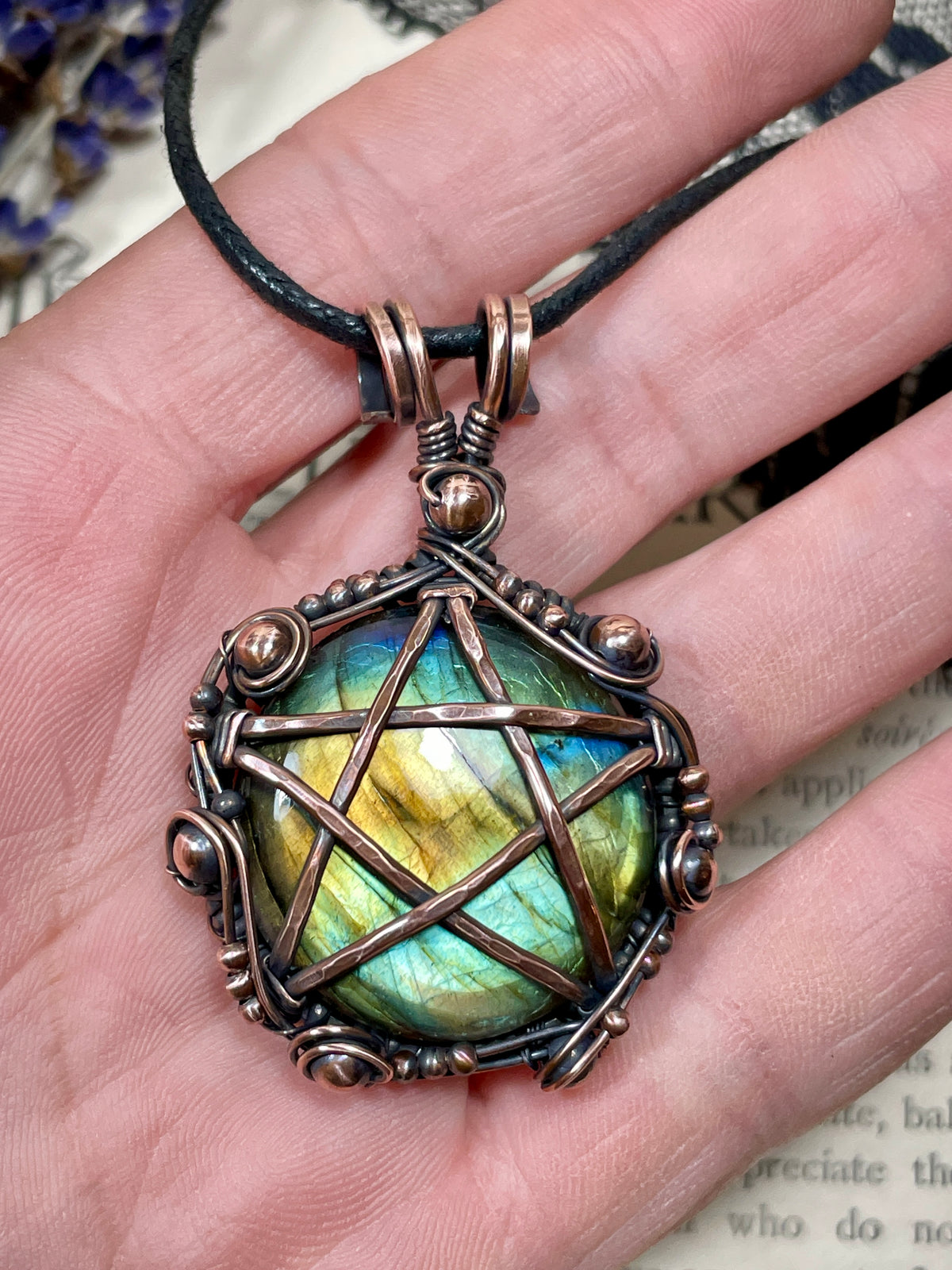 Labradorite Pentacle Pendant in Antiqued Copper